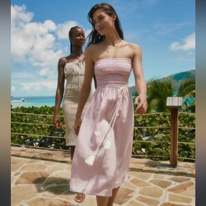 J.Crew Strapless smocked linen dress BI623 Size M Frosty Lavender (Pink)